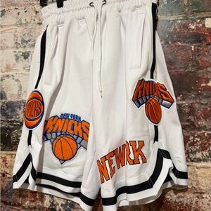 NBA New York Knicks White Athletic Shorts with Blue and orange Logo